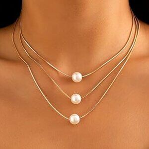 Pearl Layered Necklace, 2pcs Faux Pearl Decor Layered Necklace